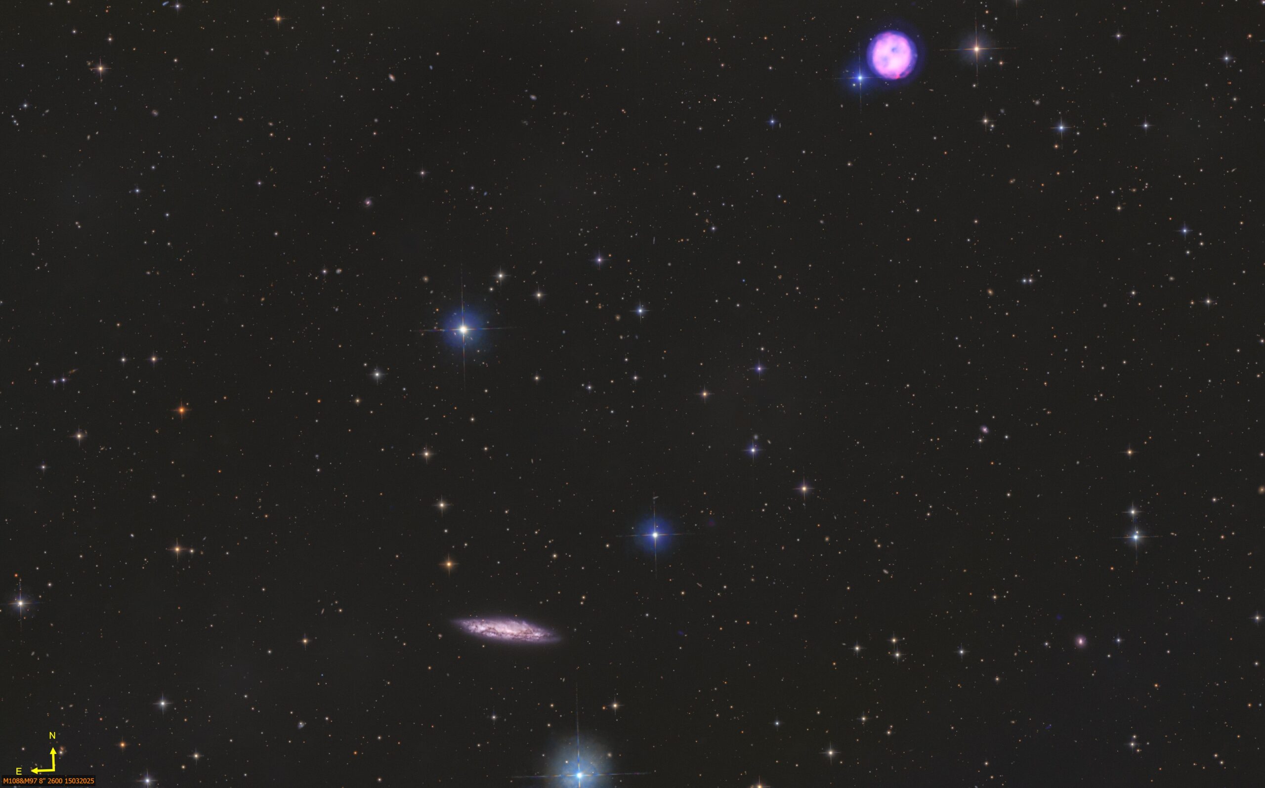 Astrofotografie von M97 und M108 mit insgesamt 15.2h Belichtungszeit